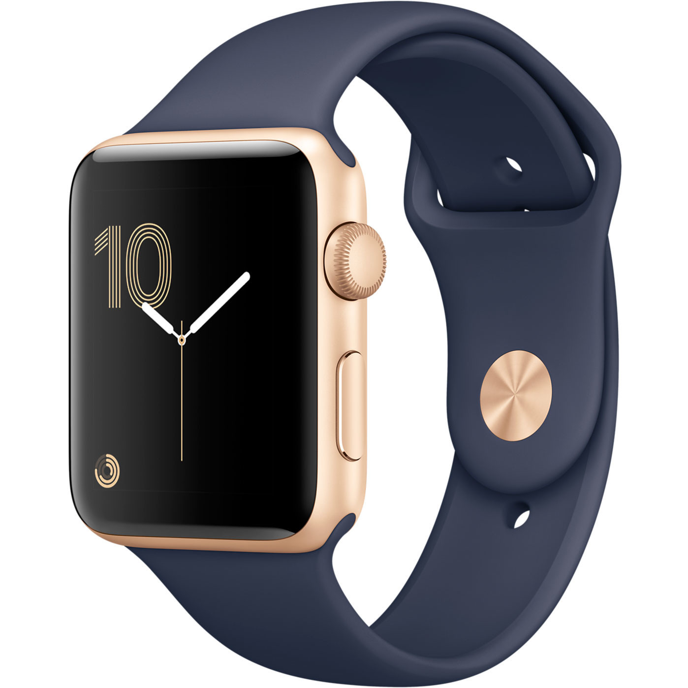 Carcasă din aluminiu auriu Apple Watch Series 2 de 42 mm cu bandă sport albastră
